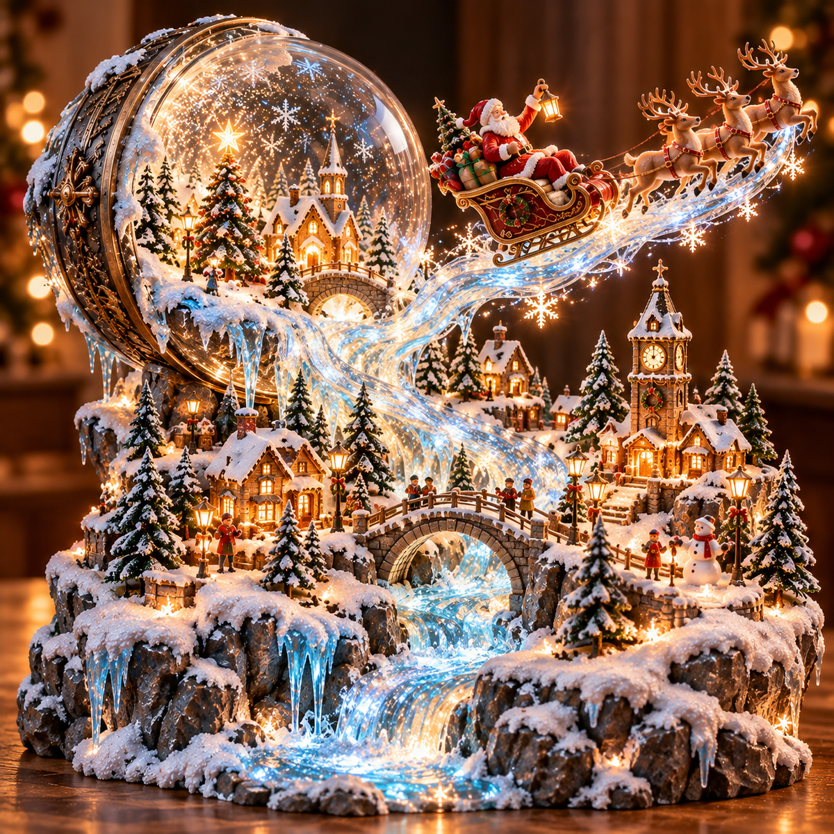 🎄✨ Christmas Magic Collection™ – Illuminated Santa Sleigh & Christmas Village Decor