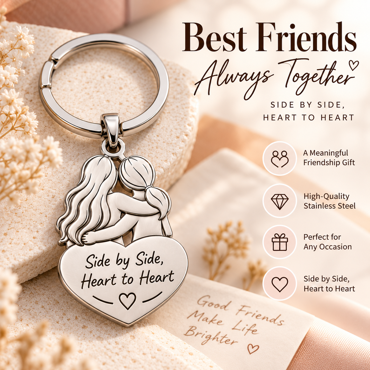 ❤️ Side by Side™ Friendship Keychain – Heart to Heart Best Friends Gift