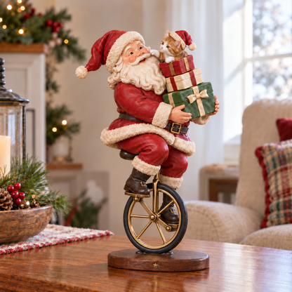 🎅 Santa’s Merry Ride – Vintage Santa & Kitten Christmas Figurine