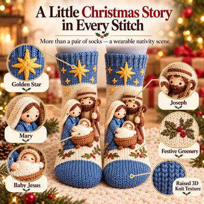 🔥😍Holy Night 3D Nativity Christmas Socks – A Meaningful Holiday Keepsake