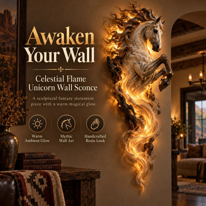 🦄 Celestial Flame Unicorn Wall Sconce – A Magical Guardian Awakens on Your Wall