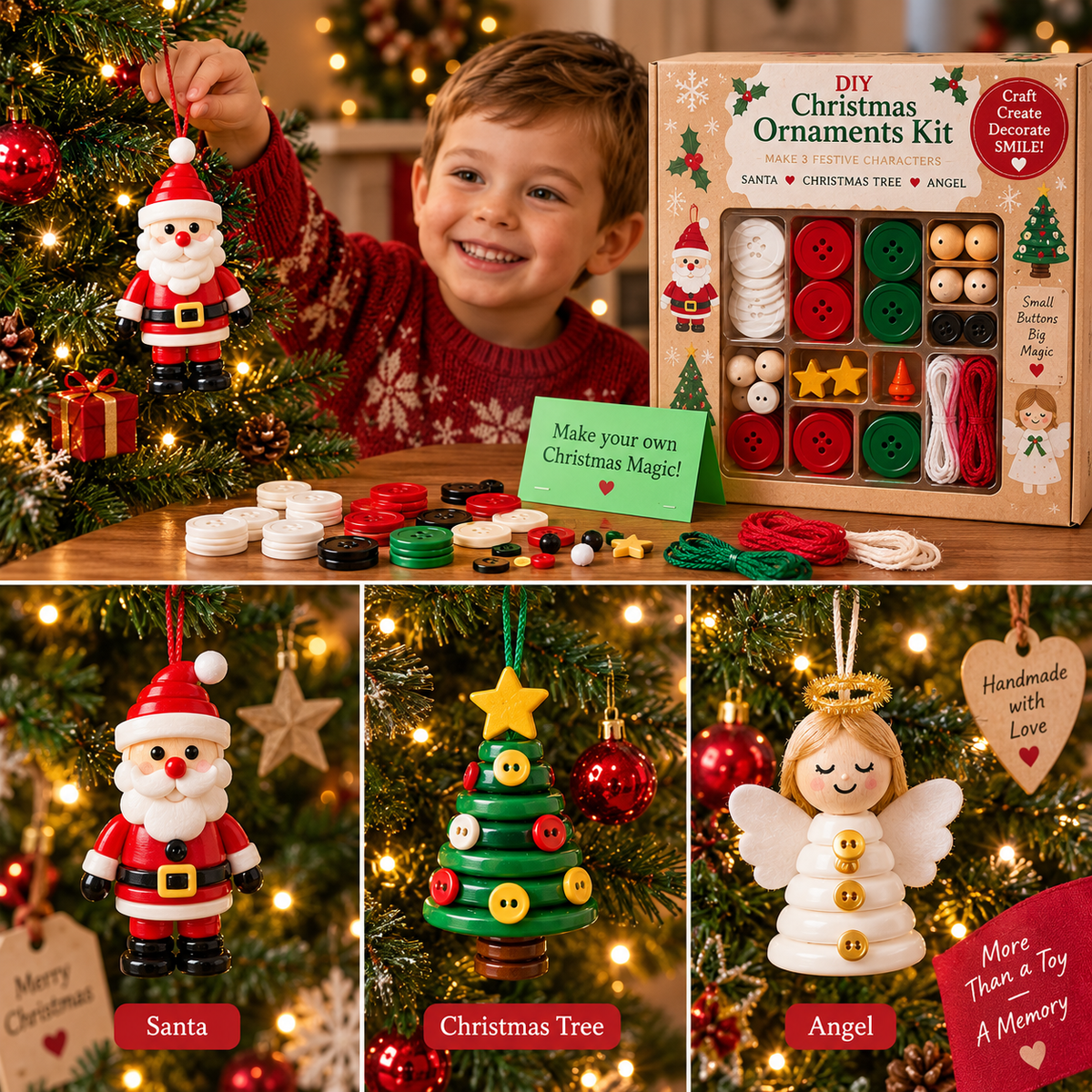 ☃️DIY Button Snowman Ornament Kit-💕Step-by-Step Guide Included