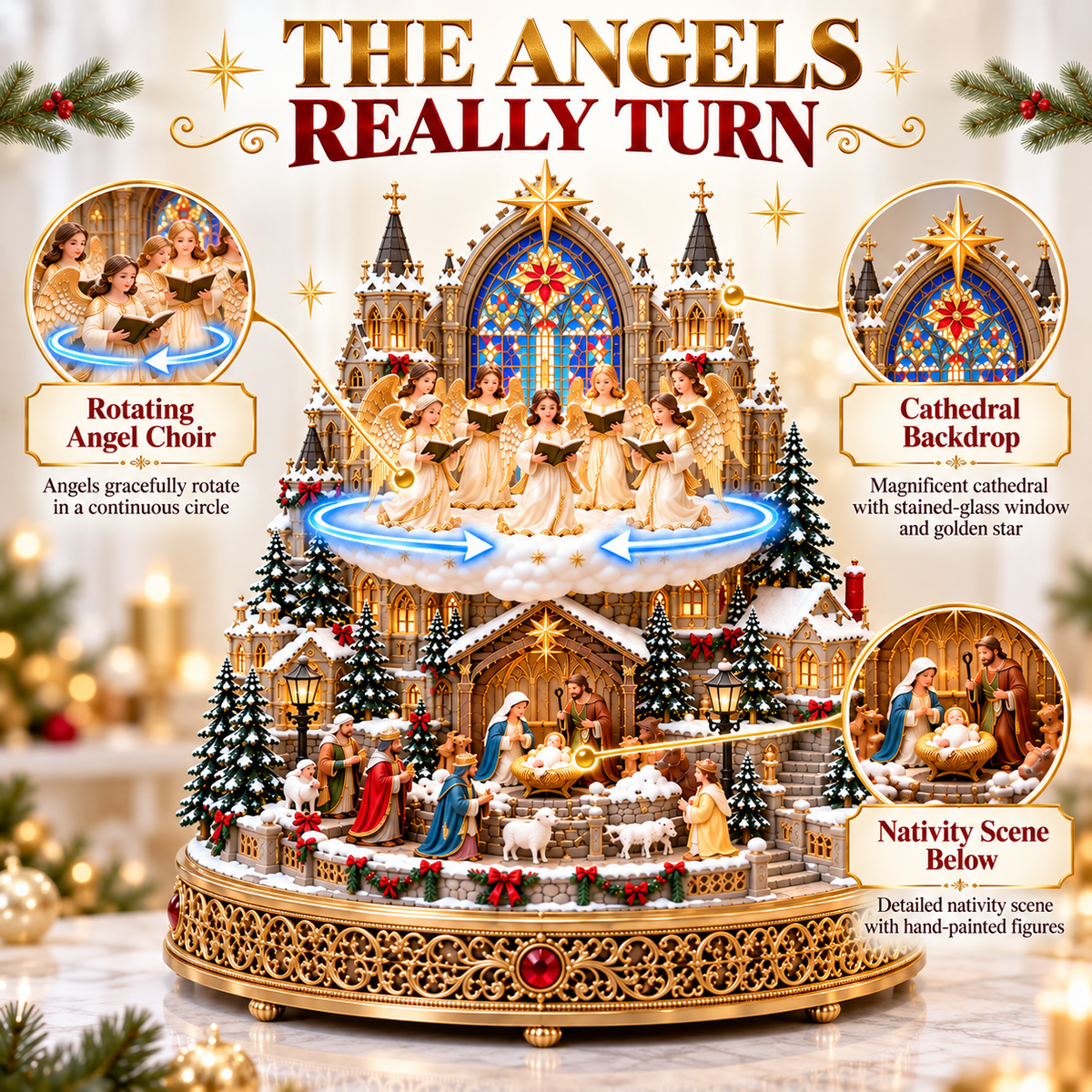 ✨ Heavenly Angel Choir - Lighted & Rotating Christmas Nativity Village