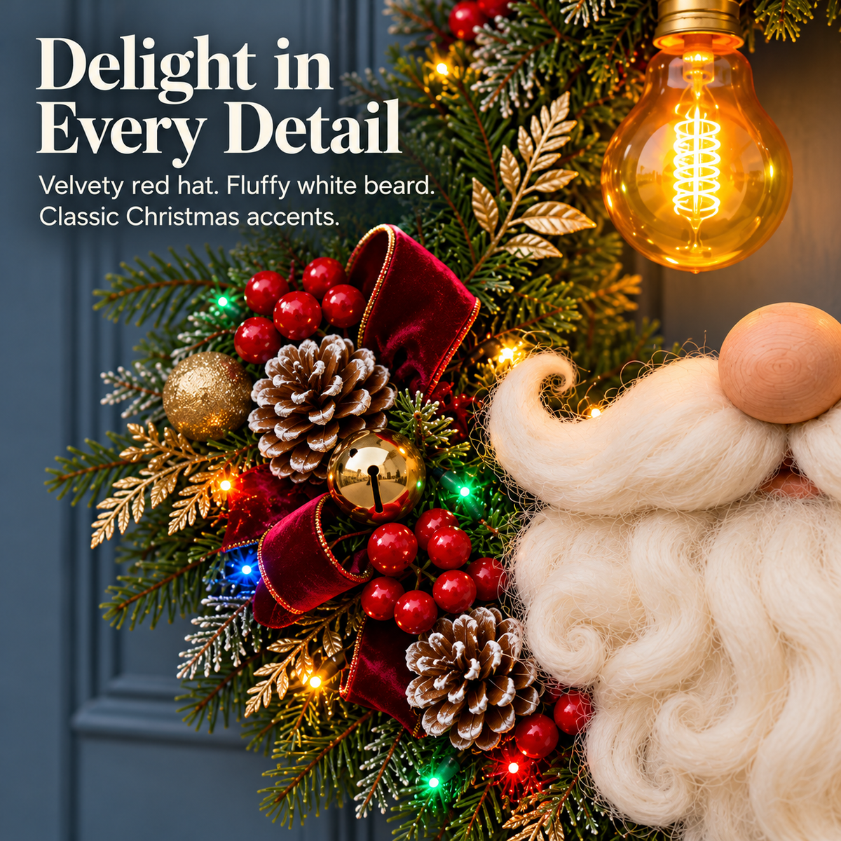 Jolly Glow™ Lighted Santa Christmas Wreath