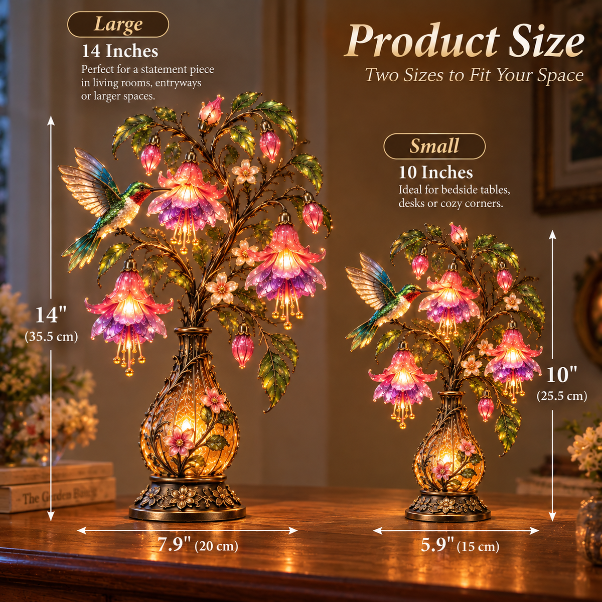 🌸 Hummingbird & Fuchsia Flower Lamp -✨ Lighted Floral Table Decor