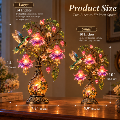 🌸 Hummingbird & Fuchsia Flower Lamp -✨ Lighted Floral Table Decor