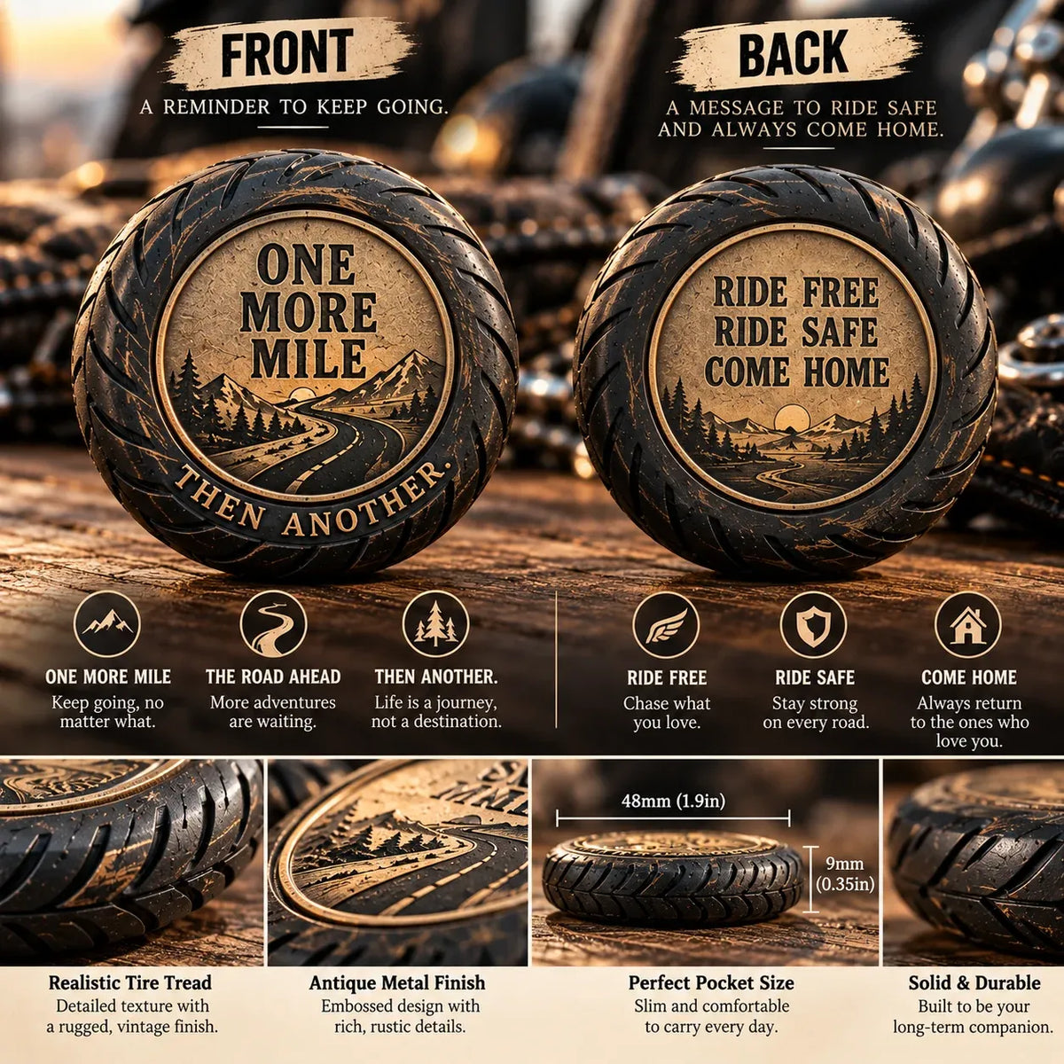 Front and back of the One More Mile rider keepsake