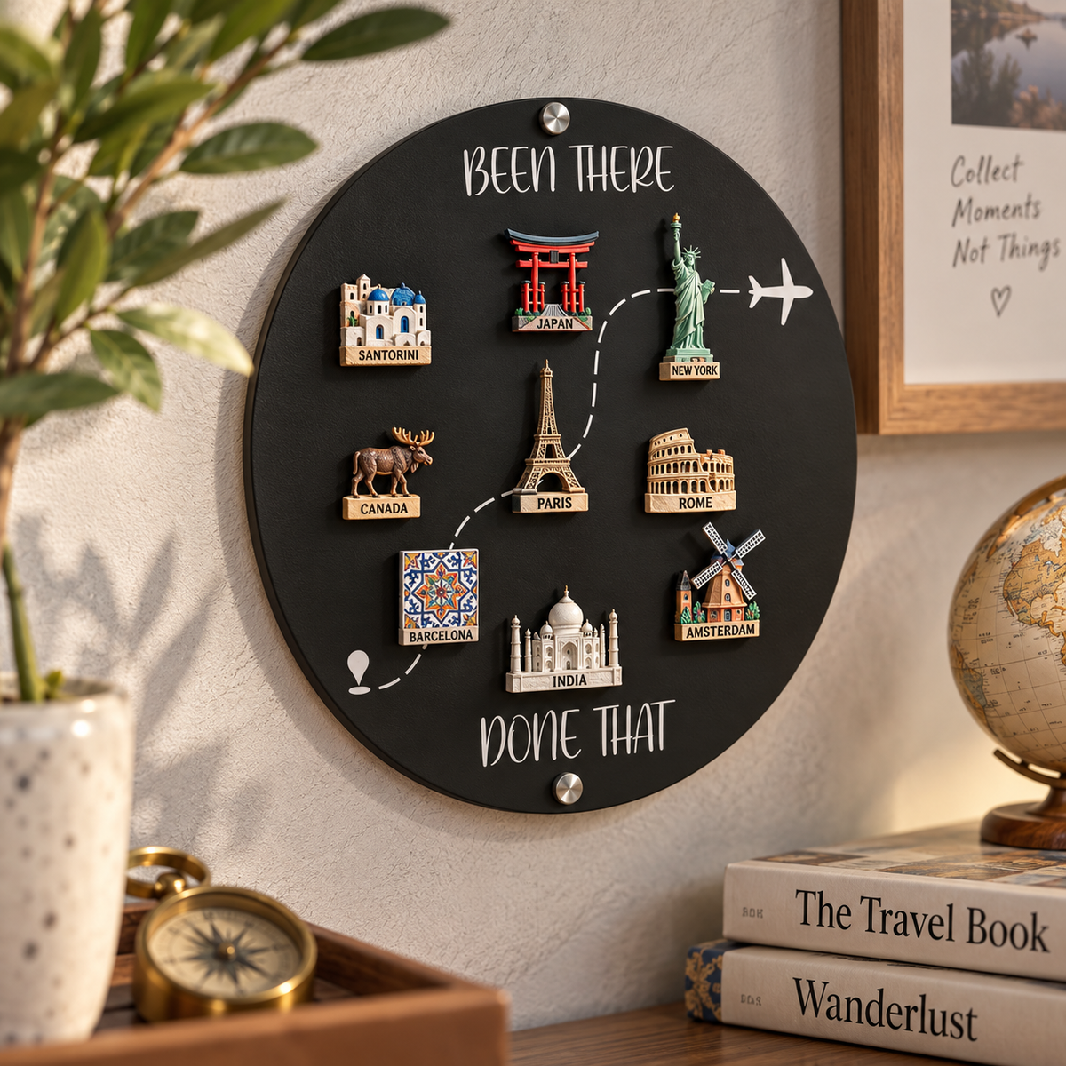 Square Travel Magnet Board filled with colorful souvenir magnets