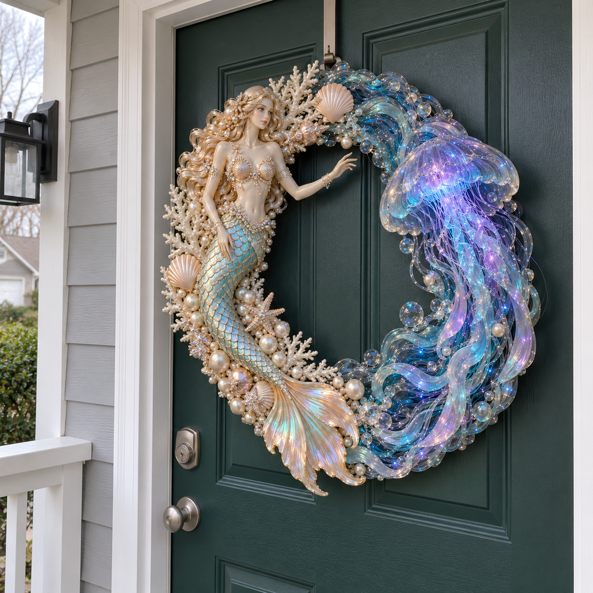 🌊 Ocean Enchantment – Lighted Mermaid & Jellyfish Wreath