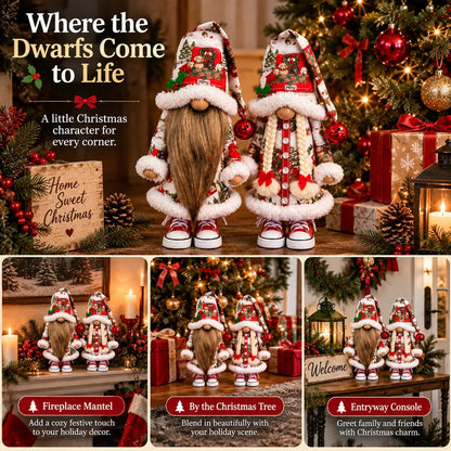 😍Festive Gnome Couple Figurines – Bearded & Braided Hair🎄