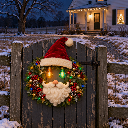 Jolly Glow™ Lighted Santa Christmas Wreath