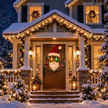 Jolly Glow™ Lighted Santa Christmas Wreath
