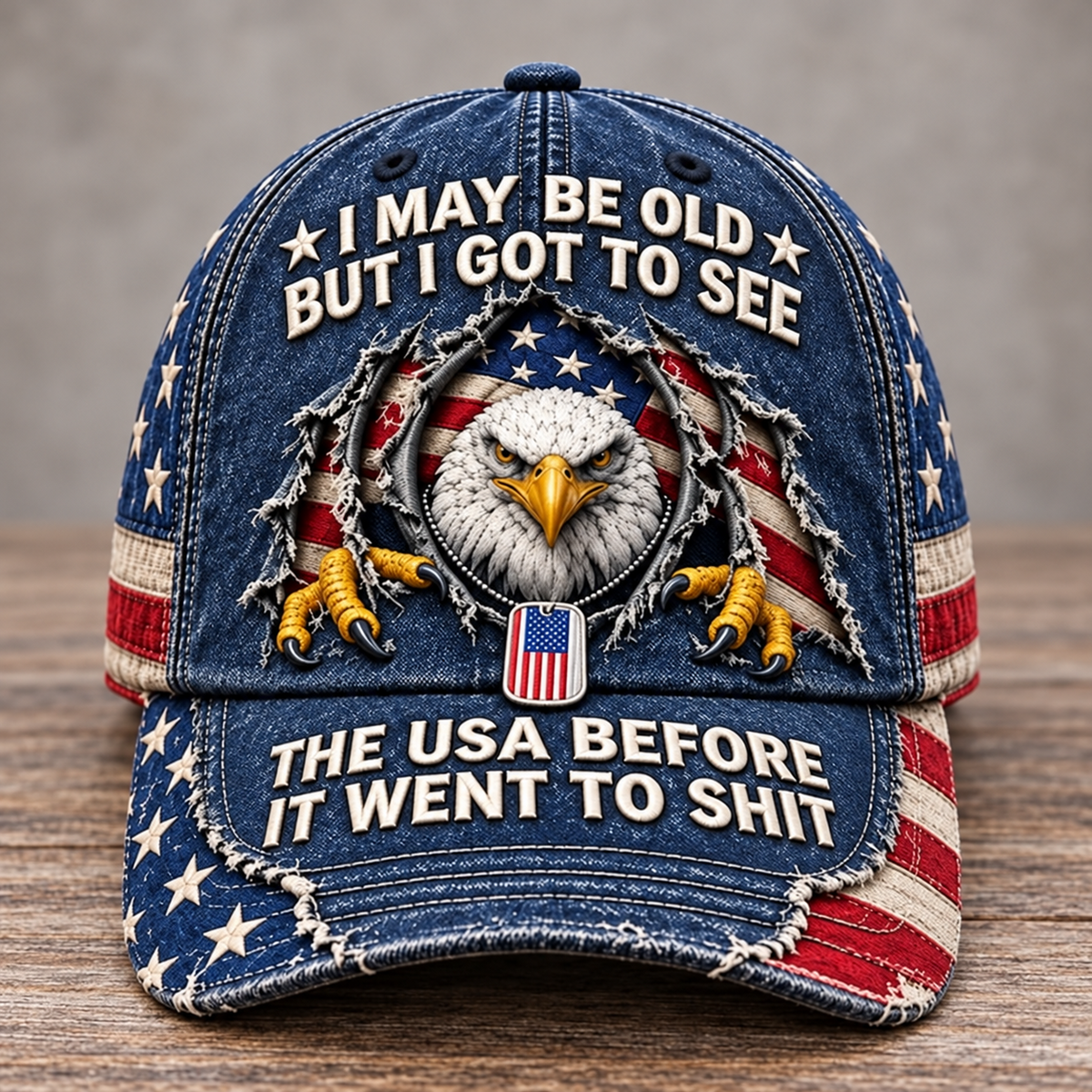 🦅 'I May Be Old But I Got To See The USA Before It Went To Shit' Vintage Eagle Washed Baseball Cap 🇺🇸