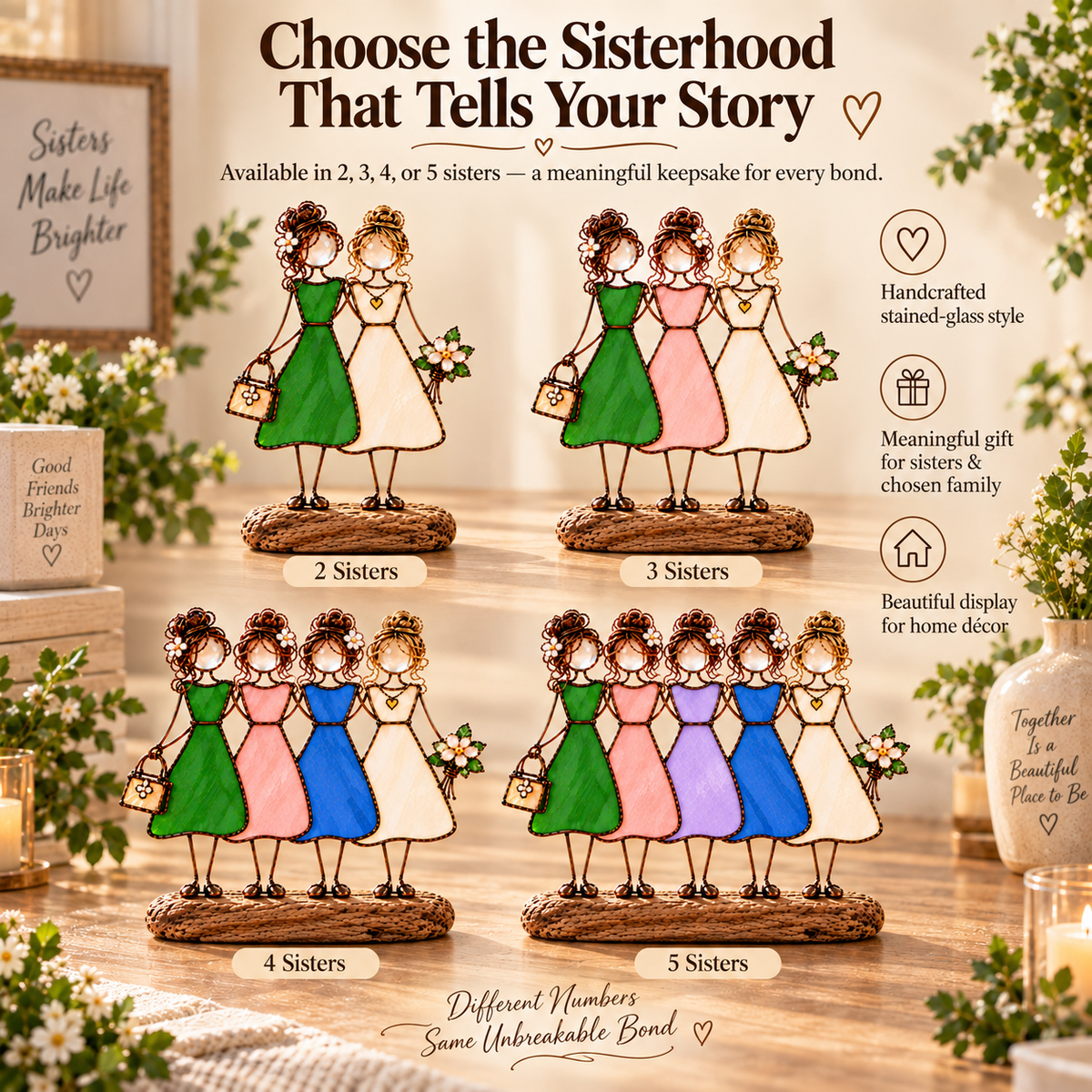 2 sisters 3 sisters 4 sisters and 5 sisters figurine options