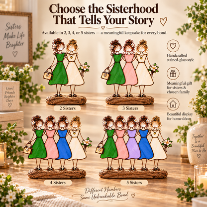 Side by Side Sisters Stained Glass-Inspired Friendship Figurine