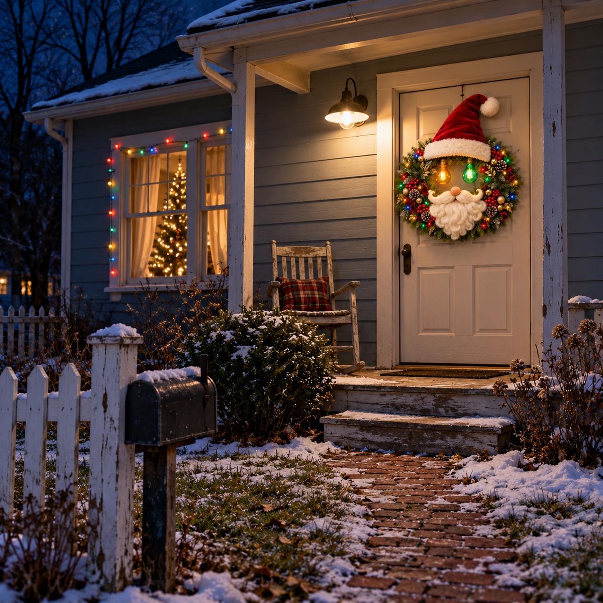 Jolly Glow™ Lighted Santa Christmas Wreath