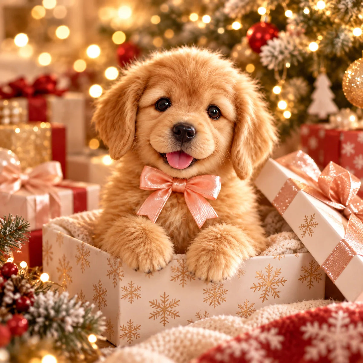 Family enjoying Golden Buddy robot puppy