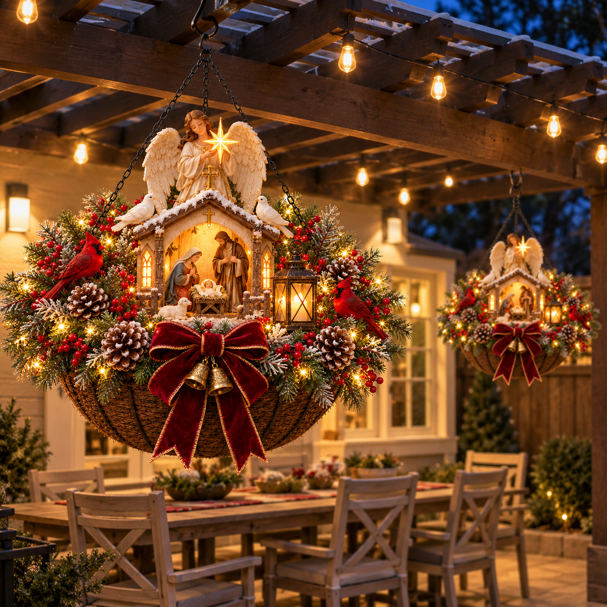 ✨ Holy Night Glow™ 🎄 Pre-Lit Nativity Christmas Hanging Basket | Pre-lit, weather-resistant, and zero maintenance ✝️