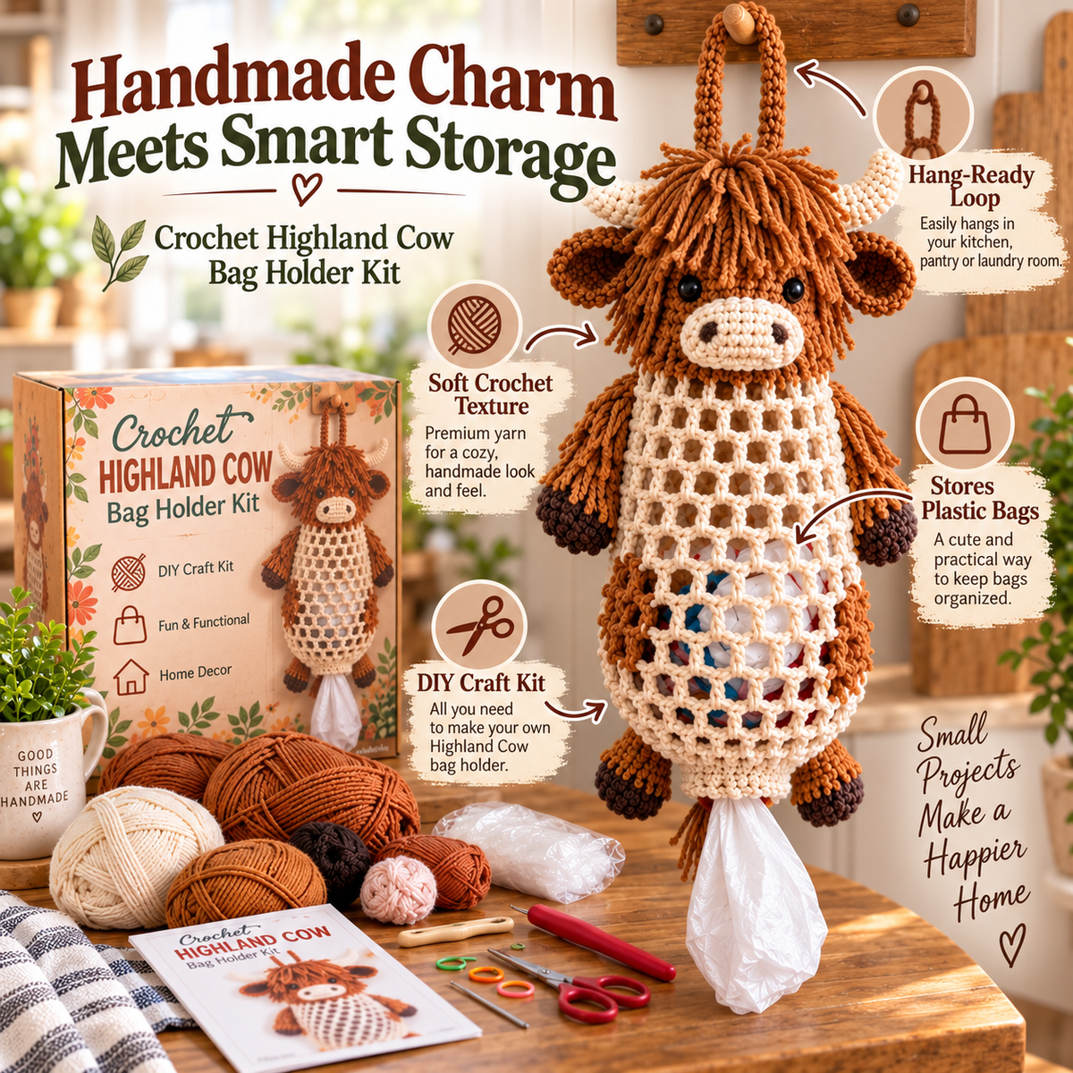 Crochet animal bag holder functional details