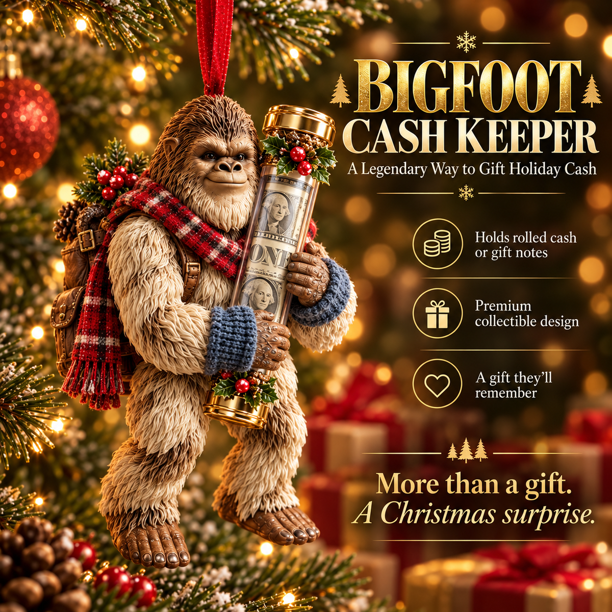 🎄👣 Bigfoot Cash Keeper™ – 15 Funny Christmas Cash Holder Ornaments 💵🎁