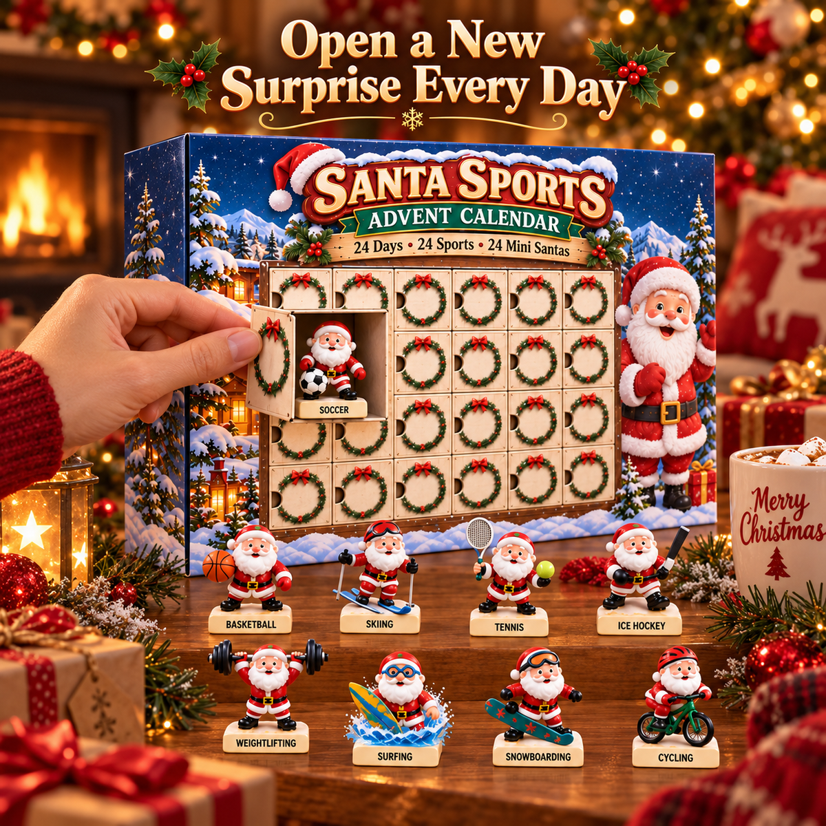 Opening a surprise door in the Santa Sports Advent Calendar