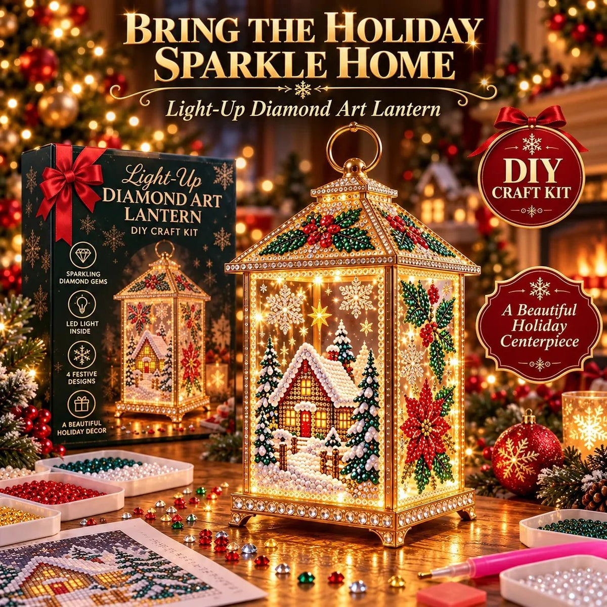 ✨ Christmas Glow — DIY Light-Up Diamond Art Lantern