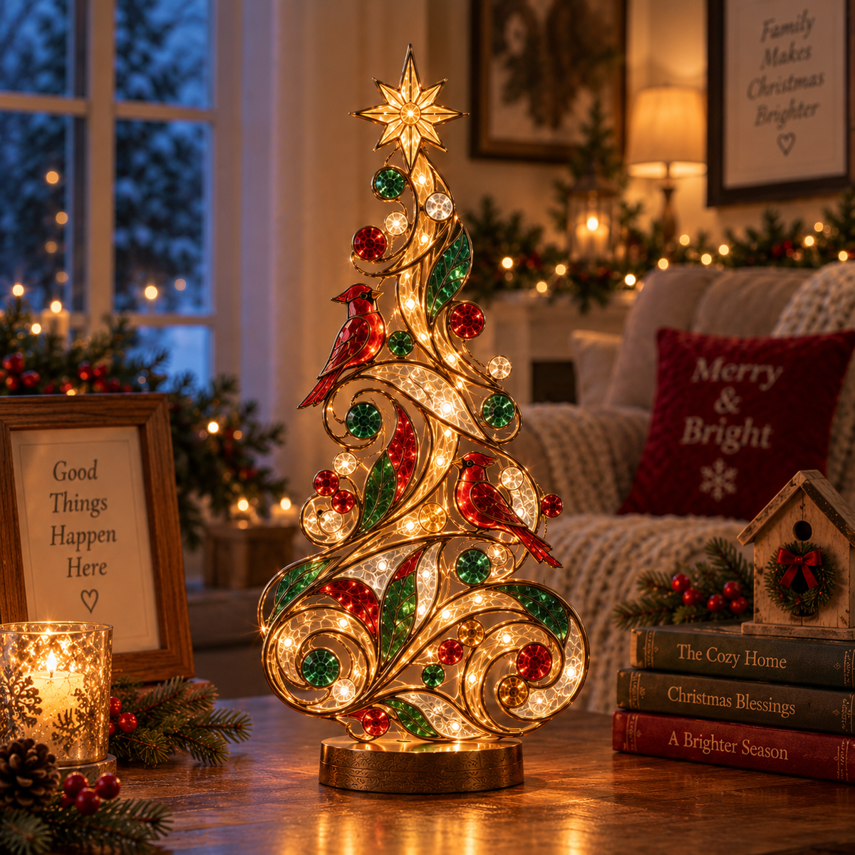Illuminated Cardinal Glow Tree Christmas tabletop decor