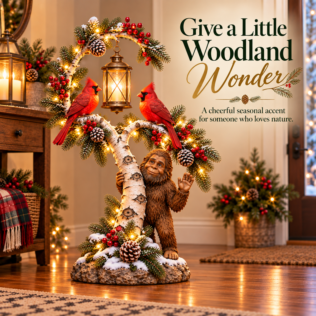 ✨Woodland Wave™ – Lighted Sasquatch & Cardinal Christmas Porch Décor