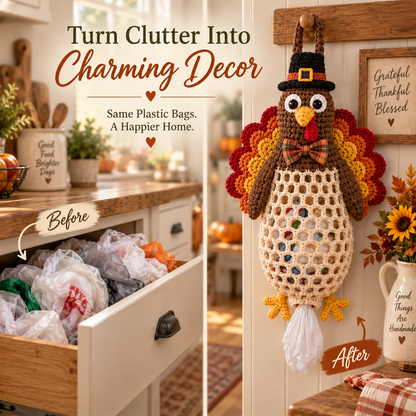 Grateful Harvest™ Thanksgiving Crochet Bag Holder DIY Kit – Functional Fall Kitchen Decor Craft Kit