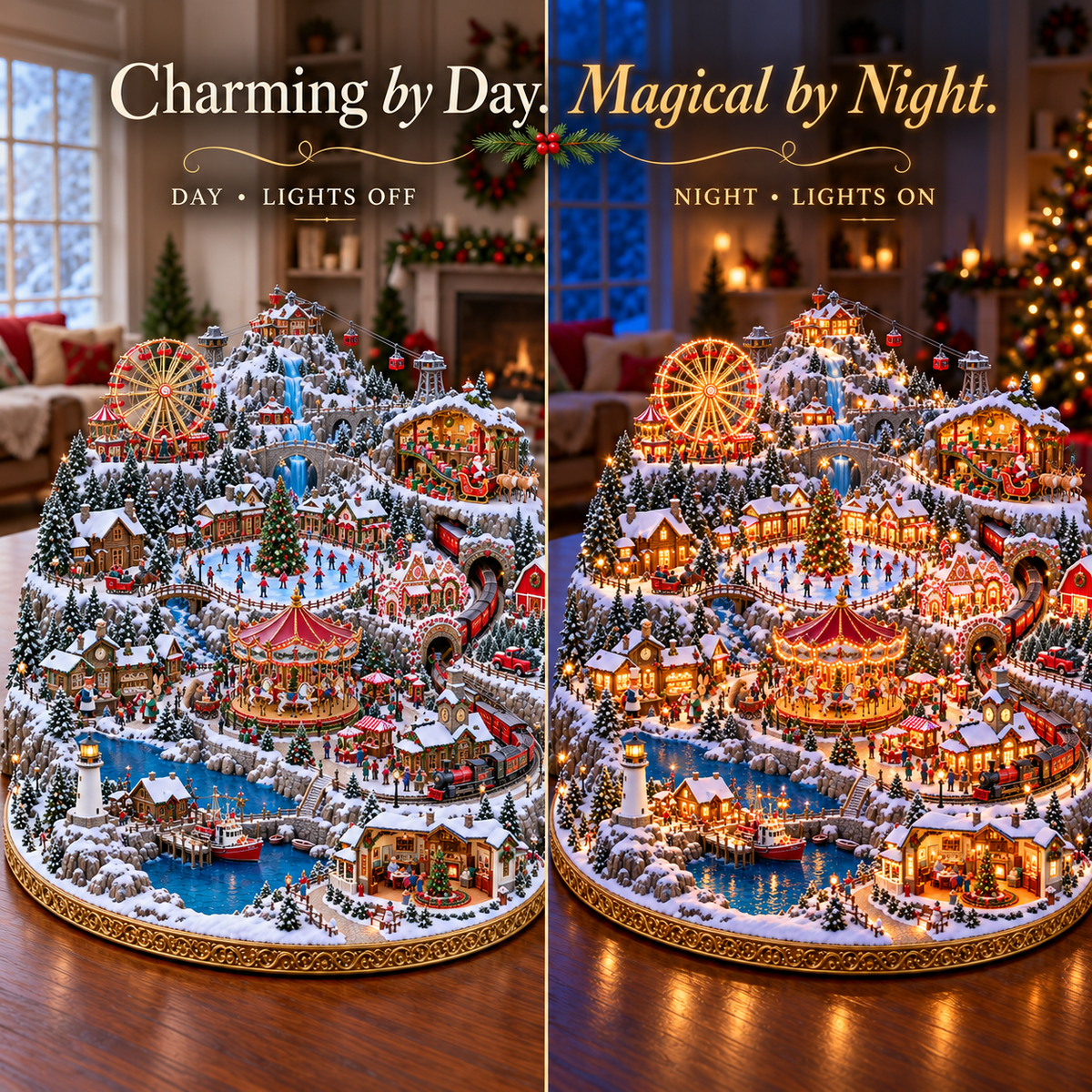 🎄 Christmas Wonder Valley – Lighted Mountain Village with Carousel & Train