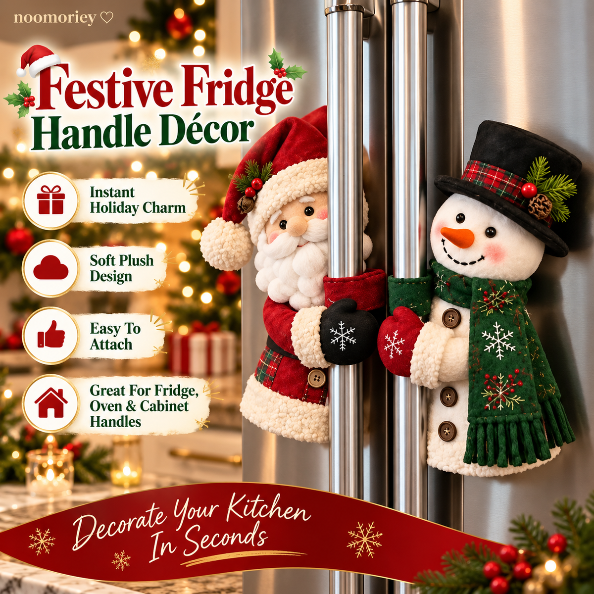 🎄 Santa & Snowman Christmas Handle Decor Set