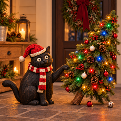 🎄🐈‍⬛ Dear Santa, It Wasn’t Me! – Mischievous Black Cat with Lighted Christmas Tree 🎅✨