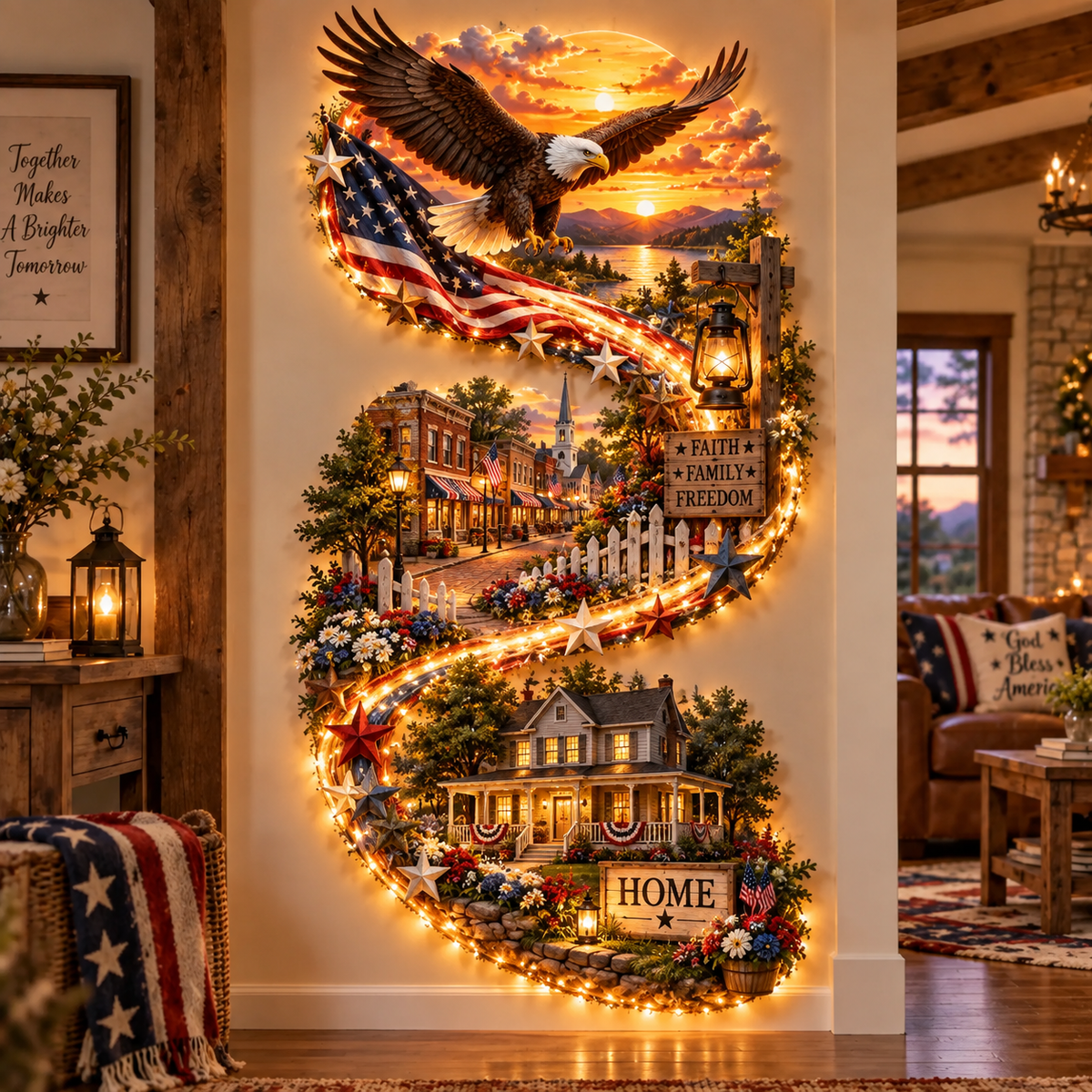 🌻Country Road Home – Illuminated Farmhouse Wall Art