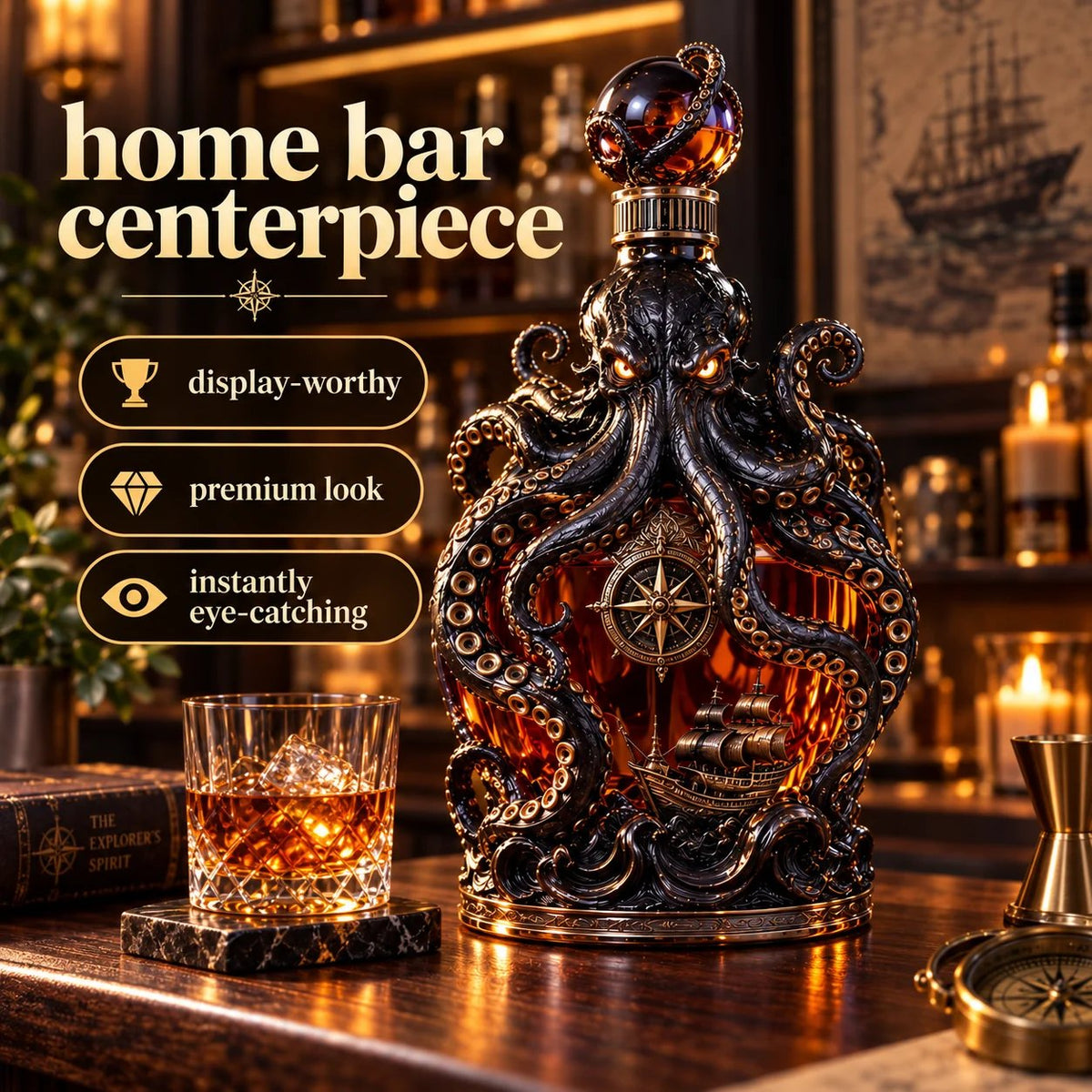 🥃Dark Abyss Kraken Decanter – Sculpted Collector Bottle for Home Bar & Gifting