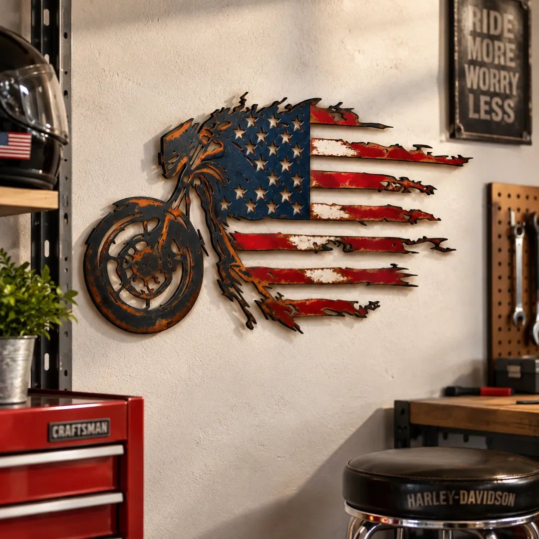 🔥American Pride Motorcycle Metal Wall Art