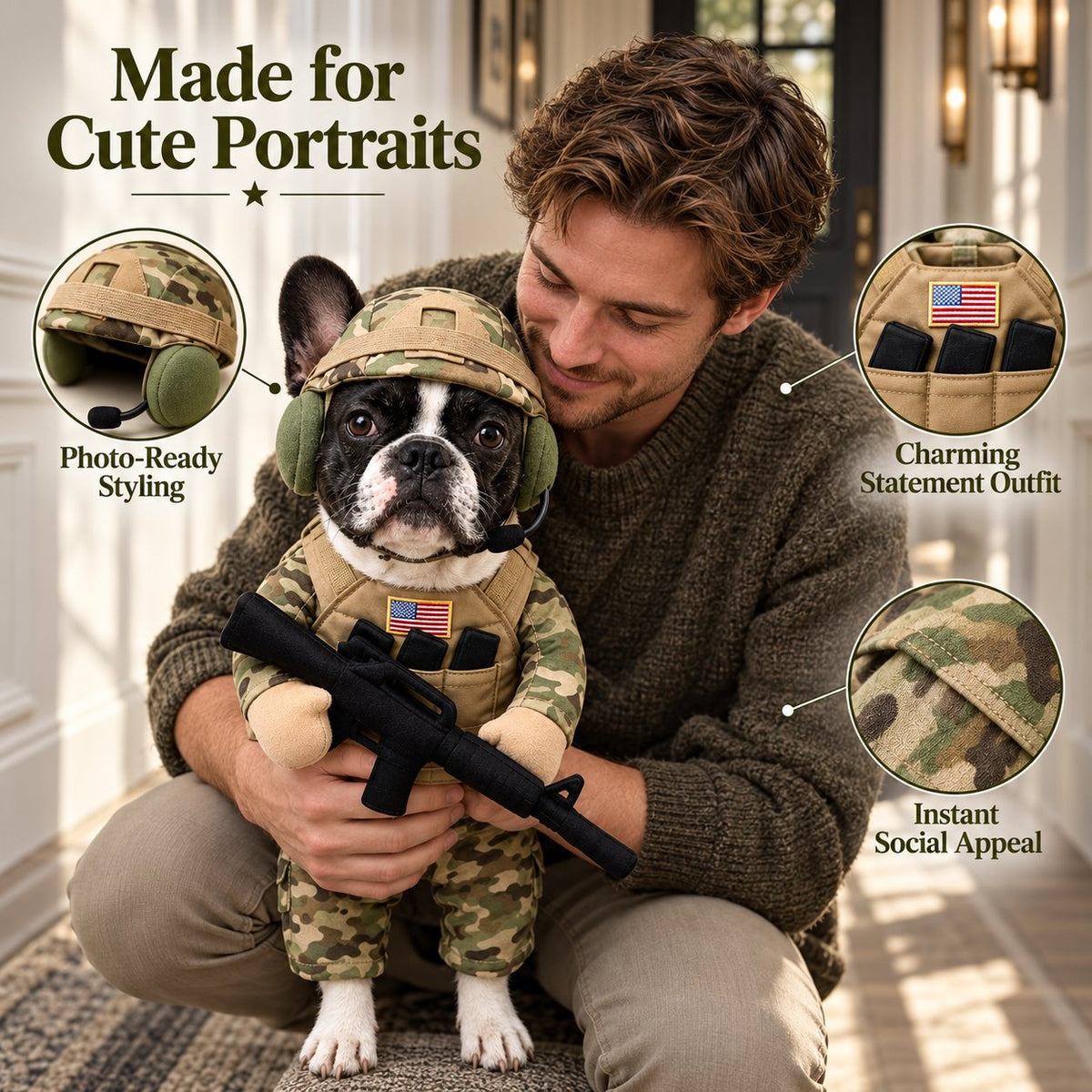 Military Camo Soldier Dog Costume – Complete 5-Piece Tactical Set