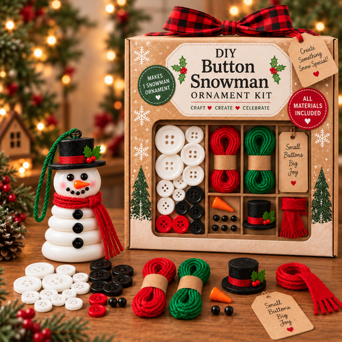 ☃️DIY Button Snowman Ornament Kit-💕Step-by-Step Guide Included