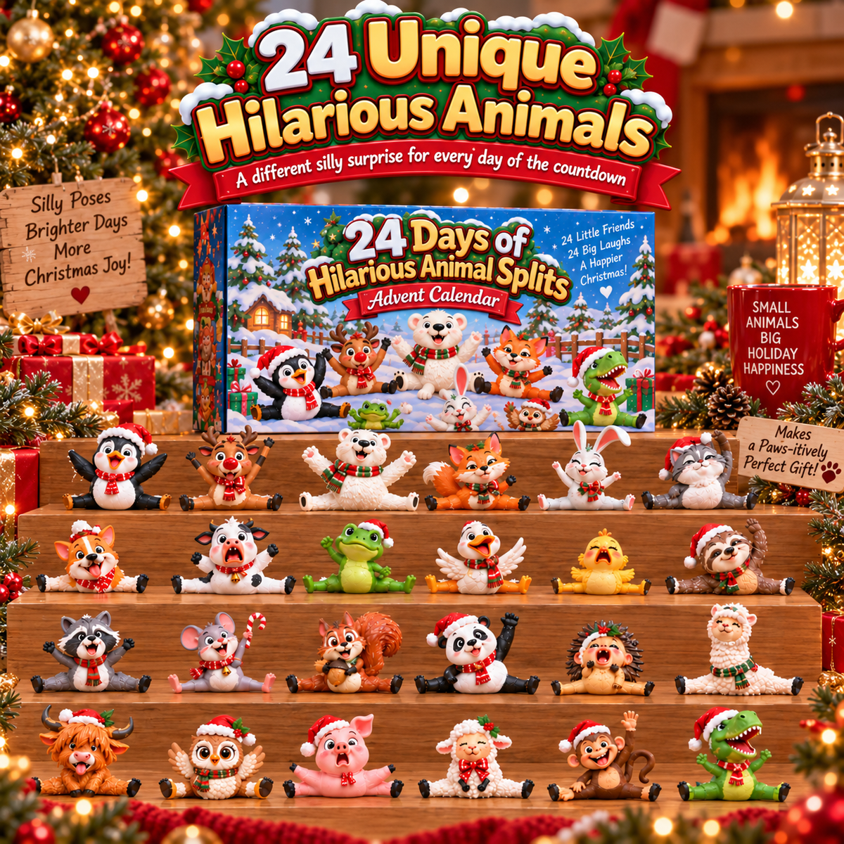 Full collectible set of twenty-four animal figurines in playful split poses