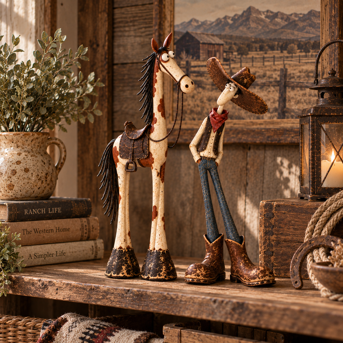 🔥LAST DAY 49% OFF | Nestmiro®🤠🐴 Whimsical Western Cowboy & Horse Figurine Duo