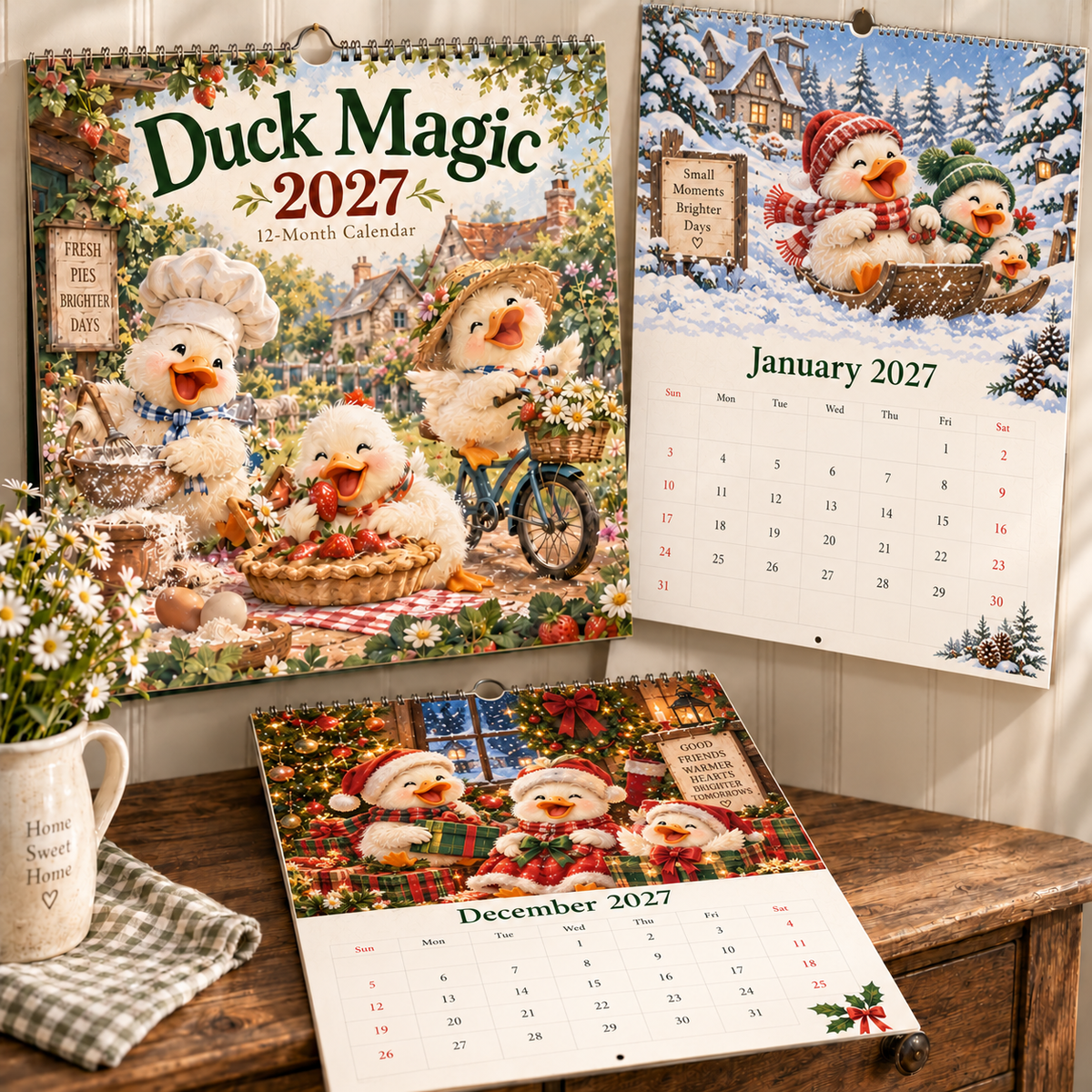 Duck Magic 2027 wall calendar cover and January and December pages
