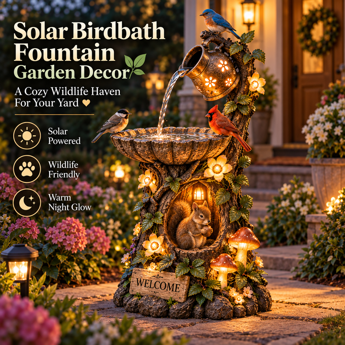 ⏰Limited Stock 49% OFF -🐿️ Solar Birdbath Fountain Garden Deco(❤Same as the video)r
