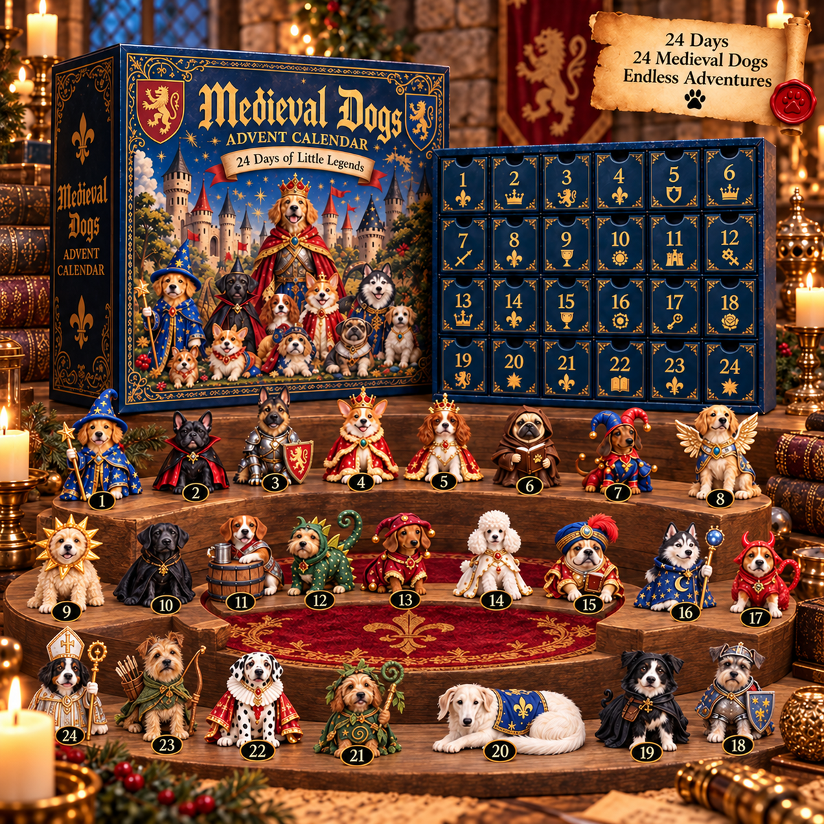 Medieval Dogs Advent Calendar with 24 miniature dog characters