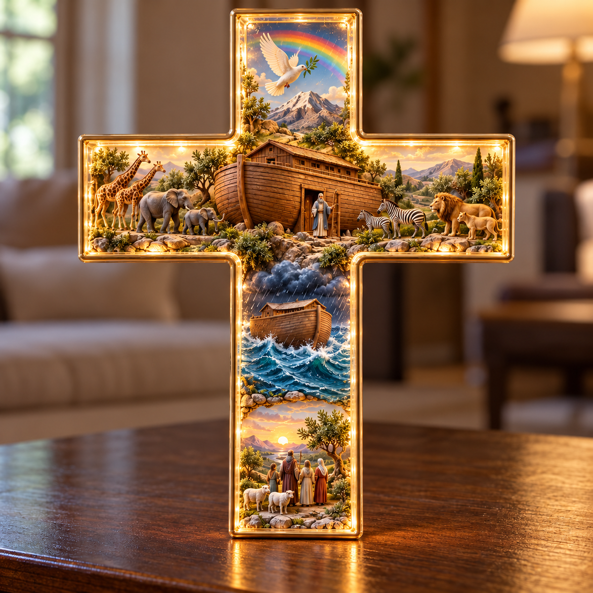Illuminated cross on a console