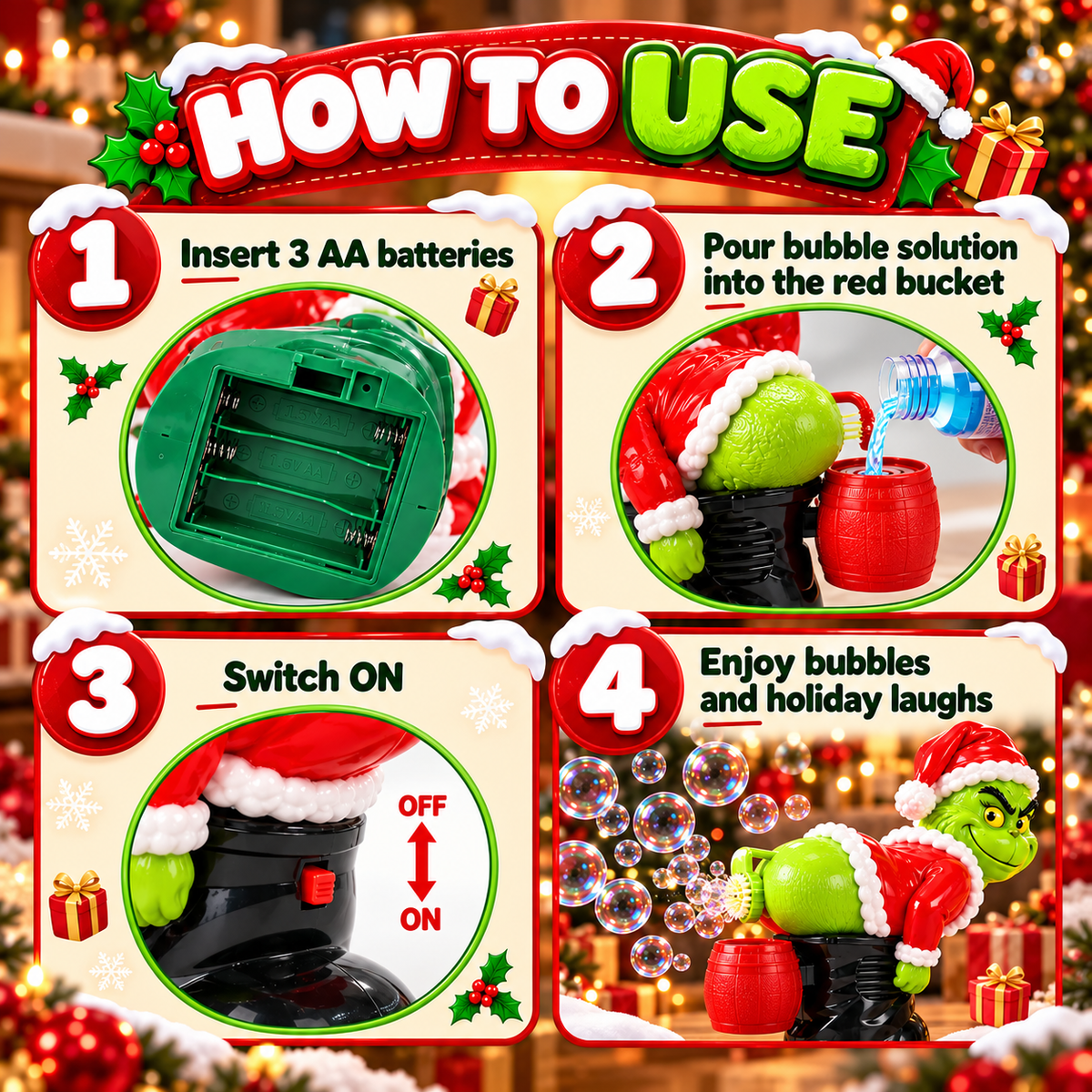 Three easy steps to use the bubble blower