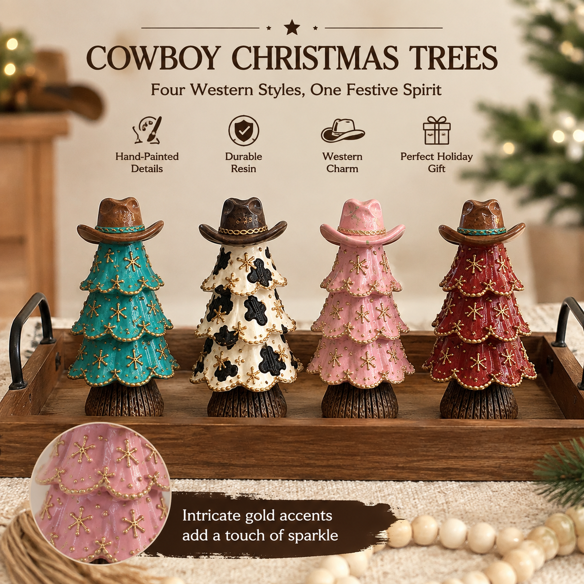 Figuritas de vaqueros de estilo navideño para el árbol