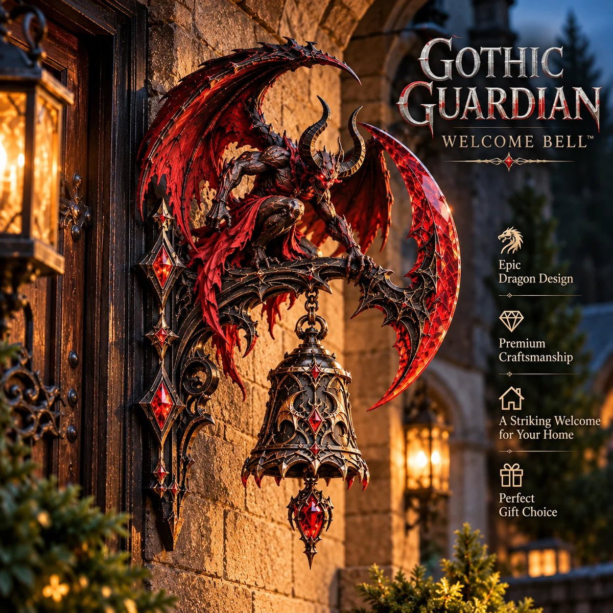 🐉😈 Gothic Guardian Welcome Bell™ – Medieval Fantasy Dragon & Demon Door Bell Collection