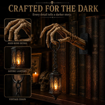 ⏳ Último Día 49% DE DESCUENTO – 💀 Linterna de Mano de Esqueleto – Decoración Gótica para Estantería con Luz Cálida