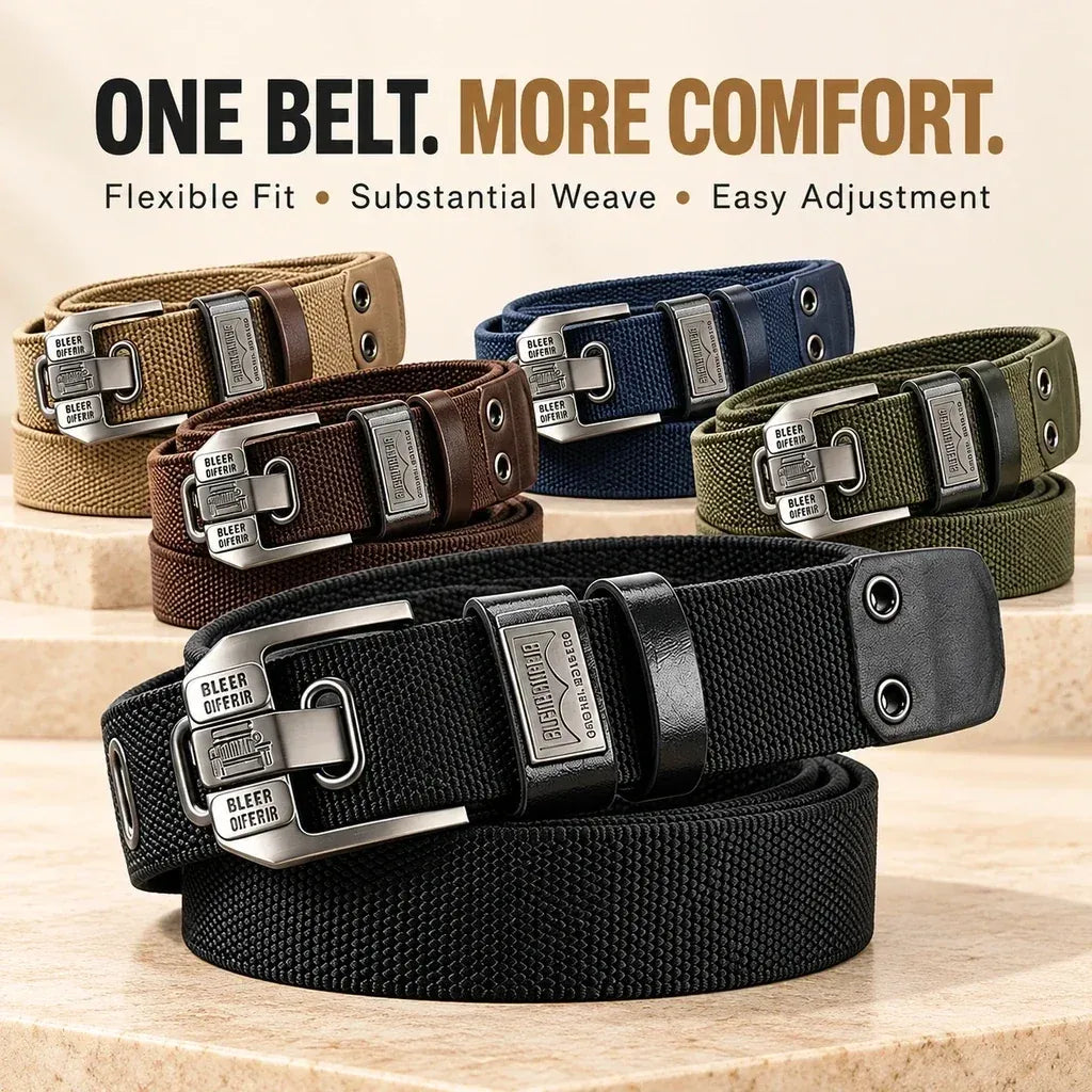 100% Handmade in USA-🔥 No-Hole Adjustable Stretch Work Belt with Square Metal Buckle