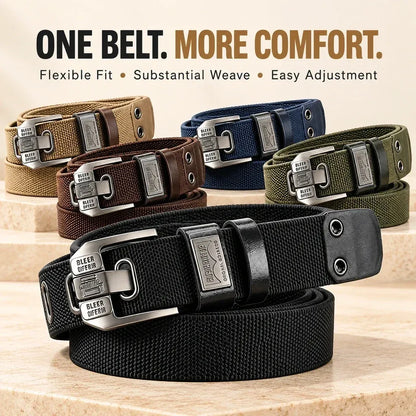 100% Handmade in USA-🔥 No-Hole Adjustable Stretch Work Belt with Square Metal Buckle