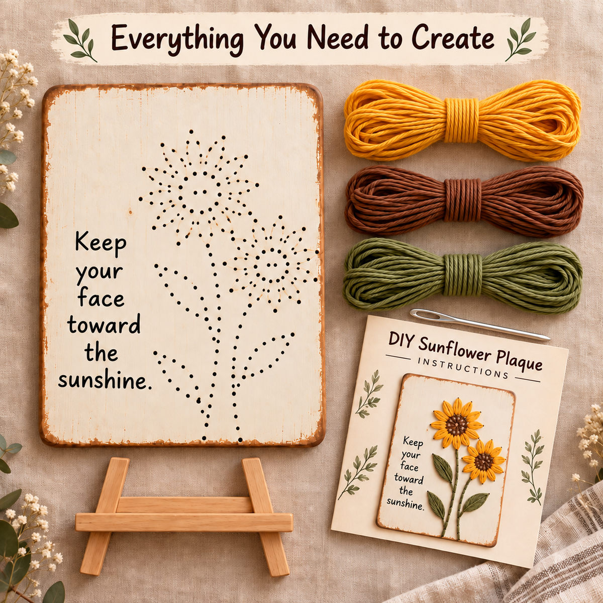 🌻✨Bloom & Create DIY Floral Yarn Art Plaque Kit - A Handmade Keepsake from the Heart❤️